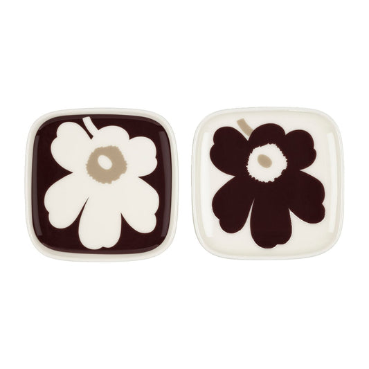 Marimekko Unikko fat 10x10 cm 2-pack Vinröd-vit-beige