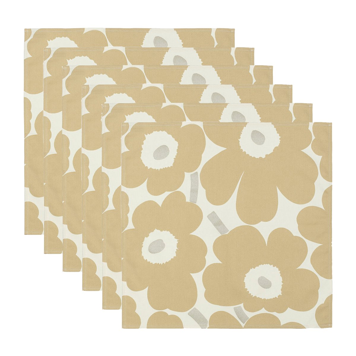 Marimekko Pieni Unikko servett 43x43 cm 6-pack Beige-silver-white