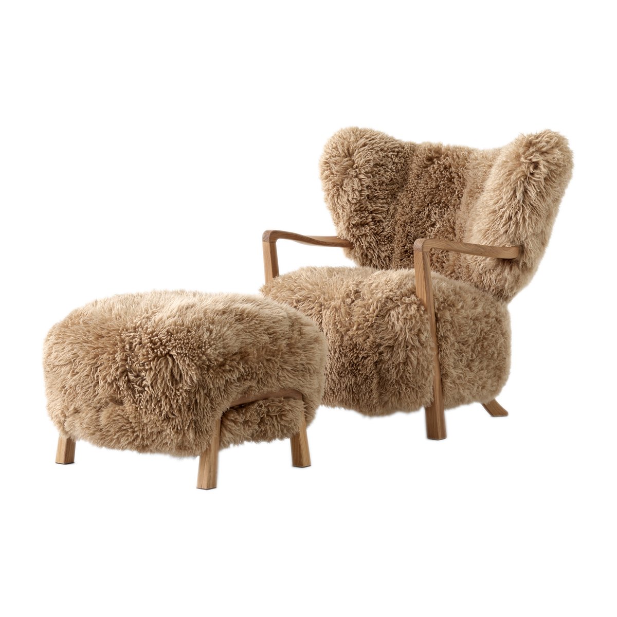 &Tradition Wulff Lounge Chair ATD2 fåtölj inkl. pouf ATD3 Oljad ek-Sheepskin honey