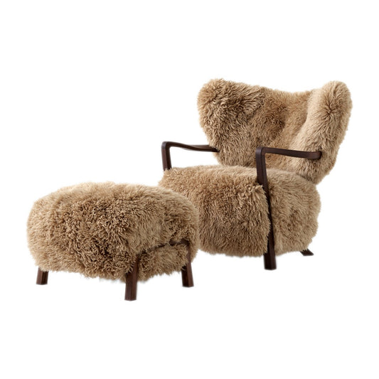 &Tradition Wulff Lounge Chair ATD2 fåtölj inkl. pouf ATD3 Oljad valnöt-Sheepskin honey