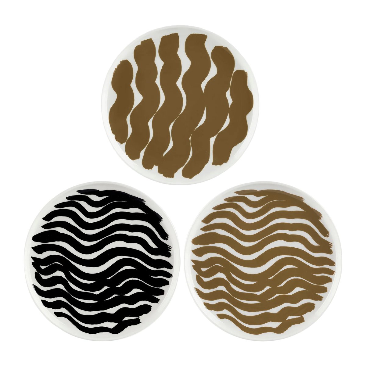 Marimekko Hyräily Teller Ø20 cm 3er-Pack Weiß-Braun-Schwarz