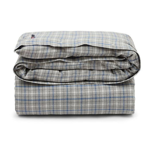 Lexington Karierter Bettbezug aus Baumwolle und Flanell 220x220 cm Gray Melange/Blue/White