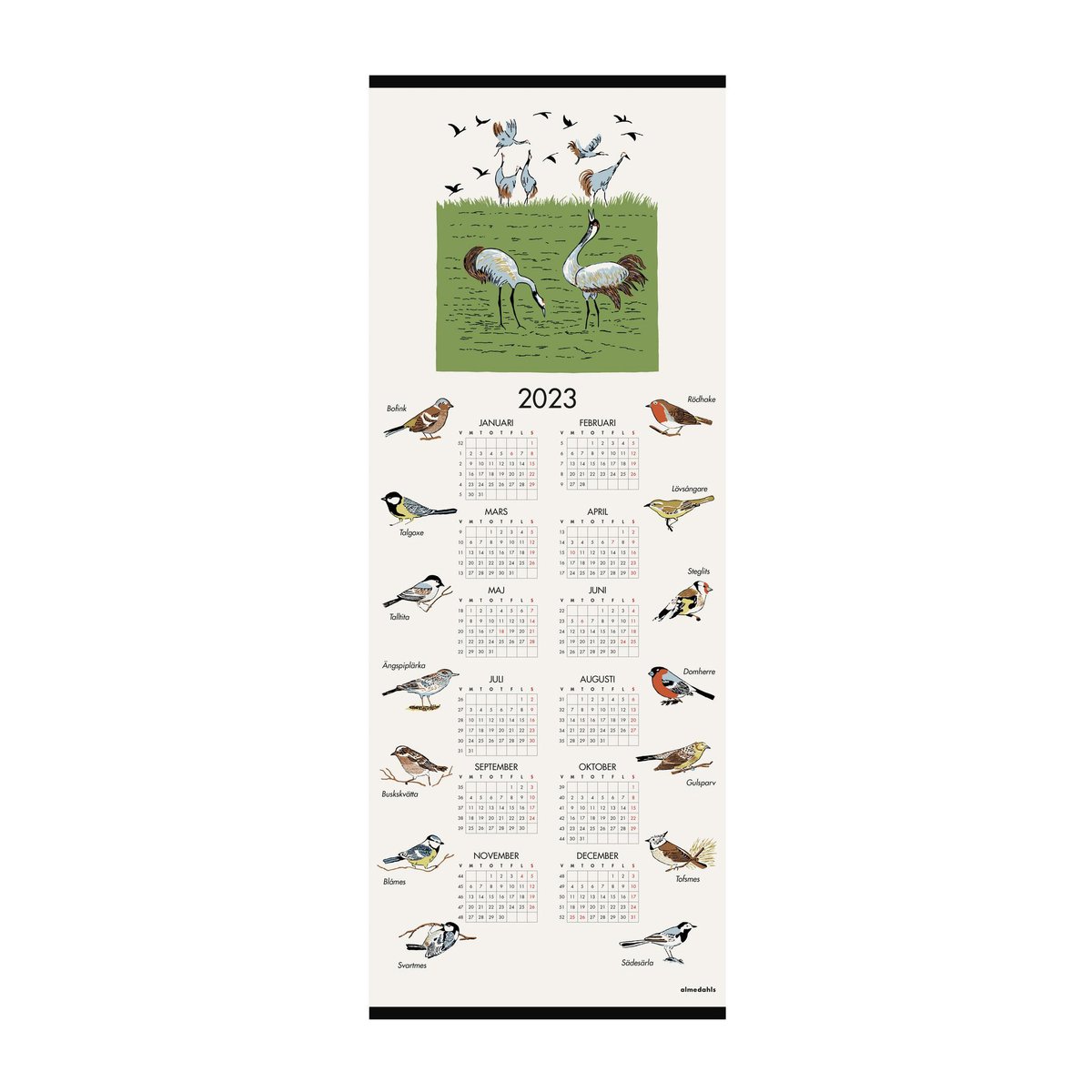 Almedahls Schwedische Vögel Kalender 2023 35 x 90 cm
