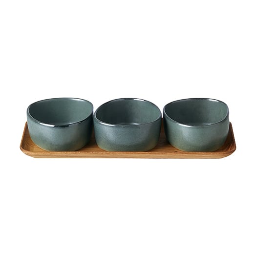 Aida Raw Organic Schalenset mit Holztablett Northern Green