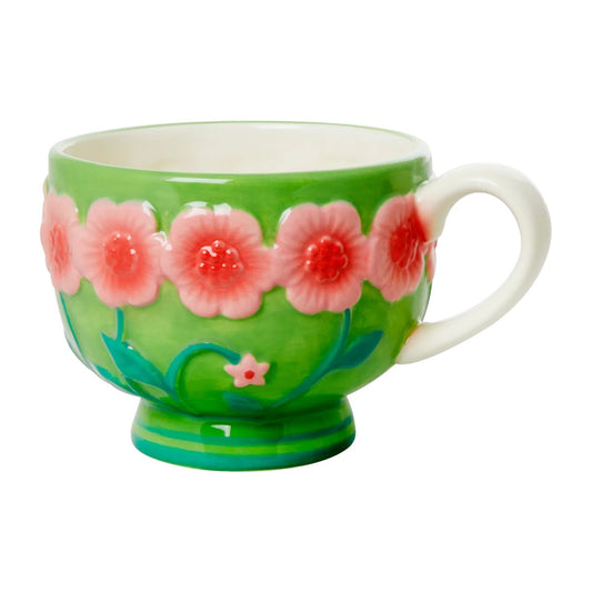 RICE Rice Embossed Flower Keramiktasse 30cl Sage green