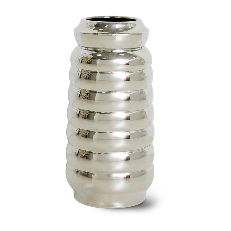 HKliving Ceramic ribble Vase 28,9cm Chrome