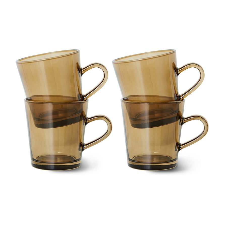 HKliving 70's glassware Kafeetasse 20 cl 4er Pack Mud brown