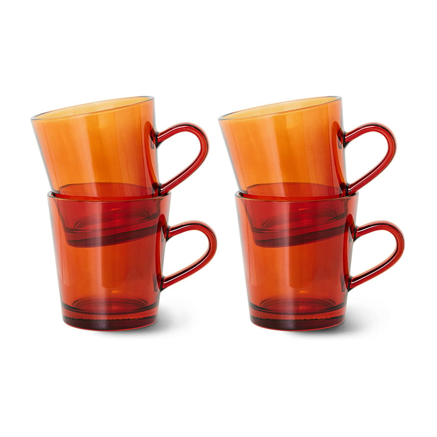 HKliving 70's glassware Kafeetasse 20 cl 4er Pack Amber brown