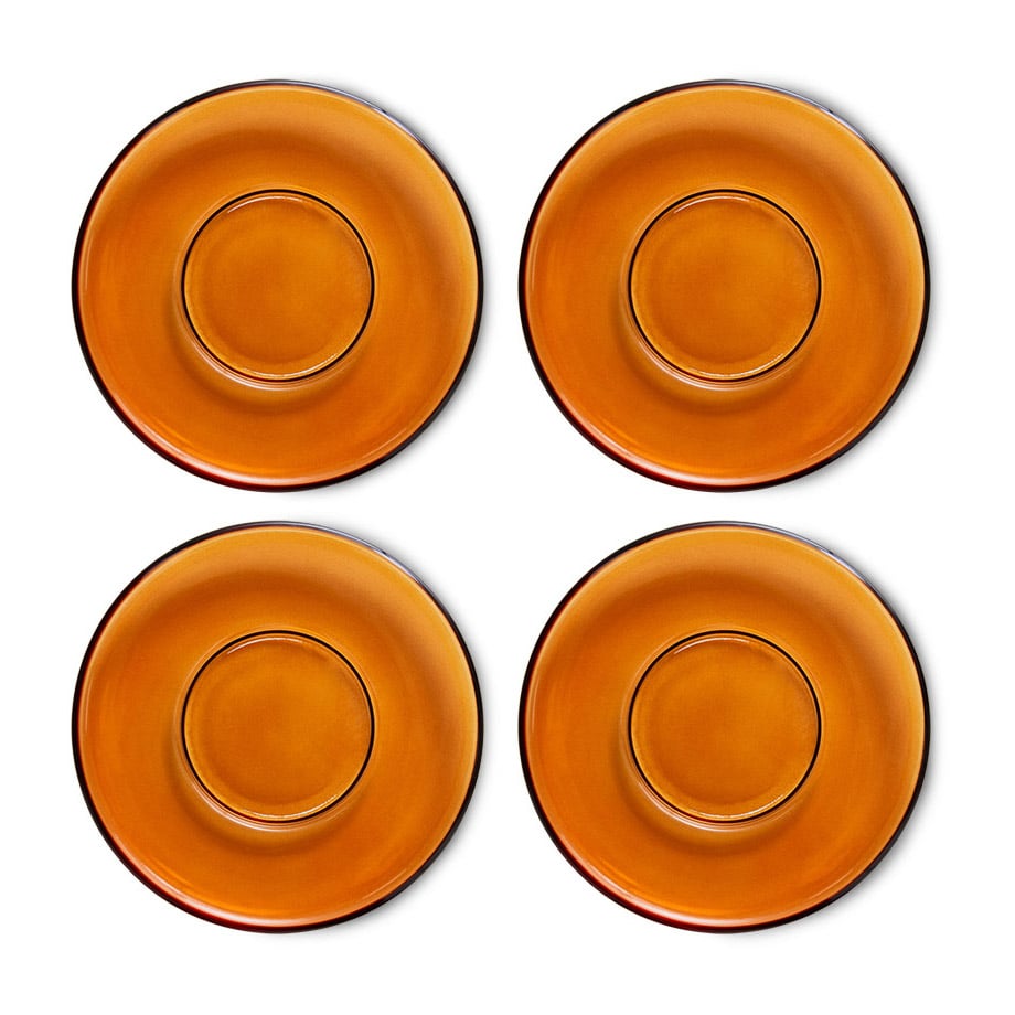 HKliving 70's glassware Kaffeeteller Ø10,6cm 4er Pack Amber brown