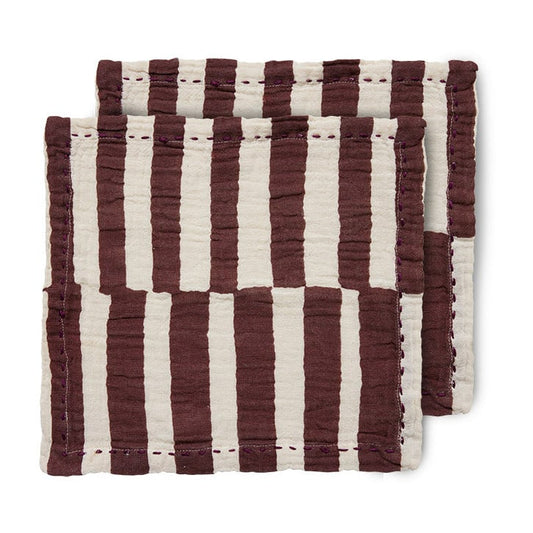 HKliving Striped bomulsservett 30x30 cm 2-pack Burgundy