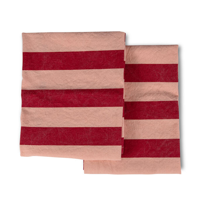 Byon Leya stripe kökshandduk 50x70 cm 2-pack Röd-rosa