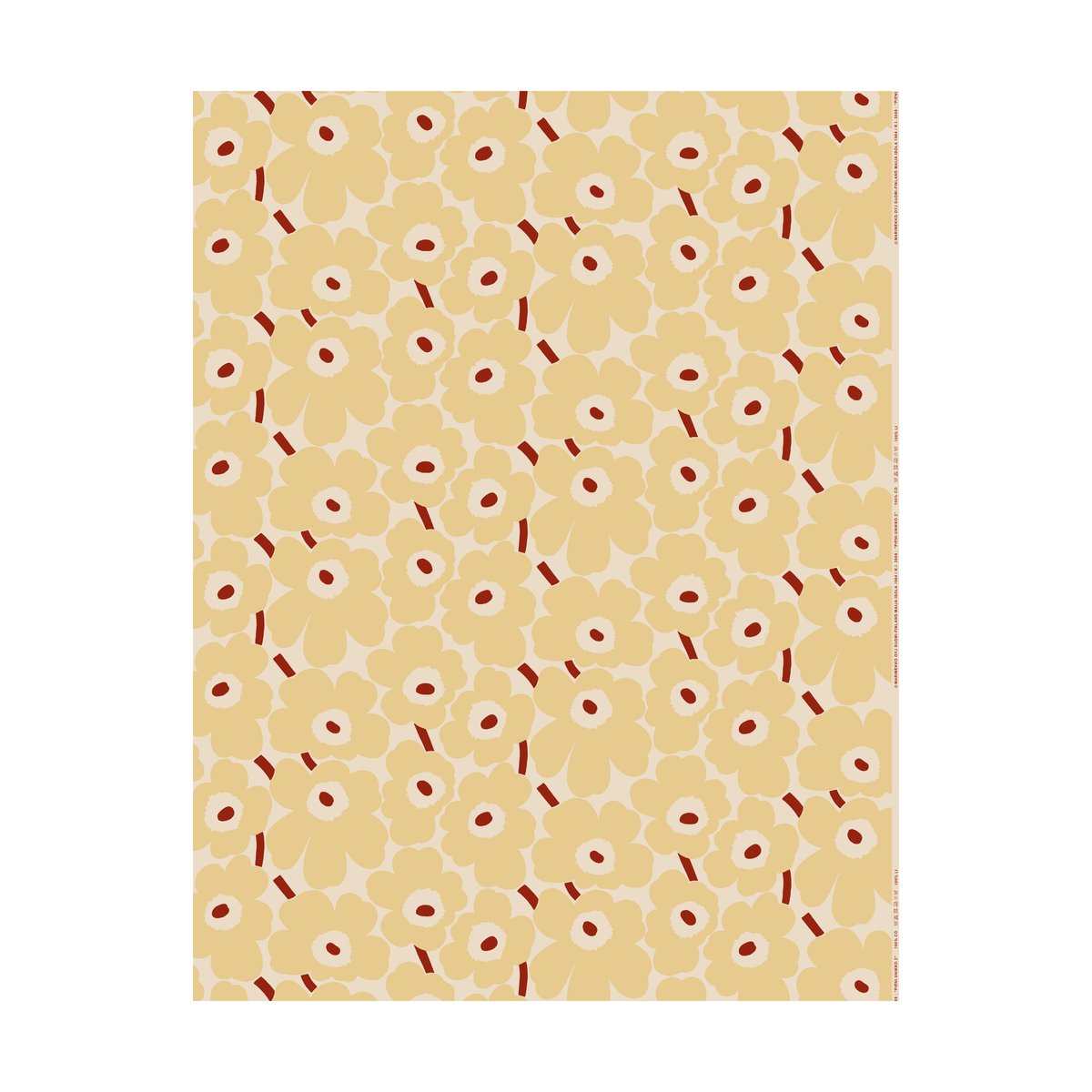 Marimekko Pieni Unikko tyg bomull Cotton-butter yellow-d.red