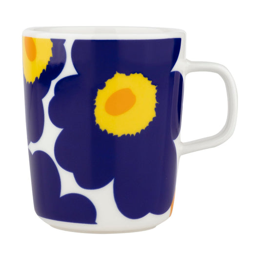 Marimekko Unikko 60-Jahre Jubiläums-Tasse 25 cl White-d. blue-yellow