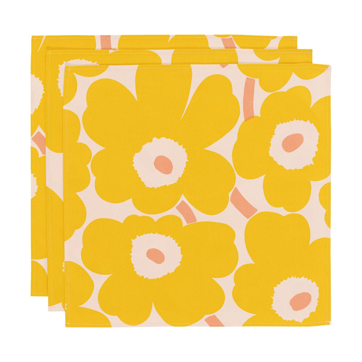 Marimekko Pieni Unikko tygservett 43x43 cm 3-pack Cotton-yellow-pink