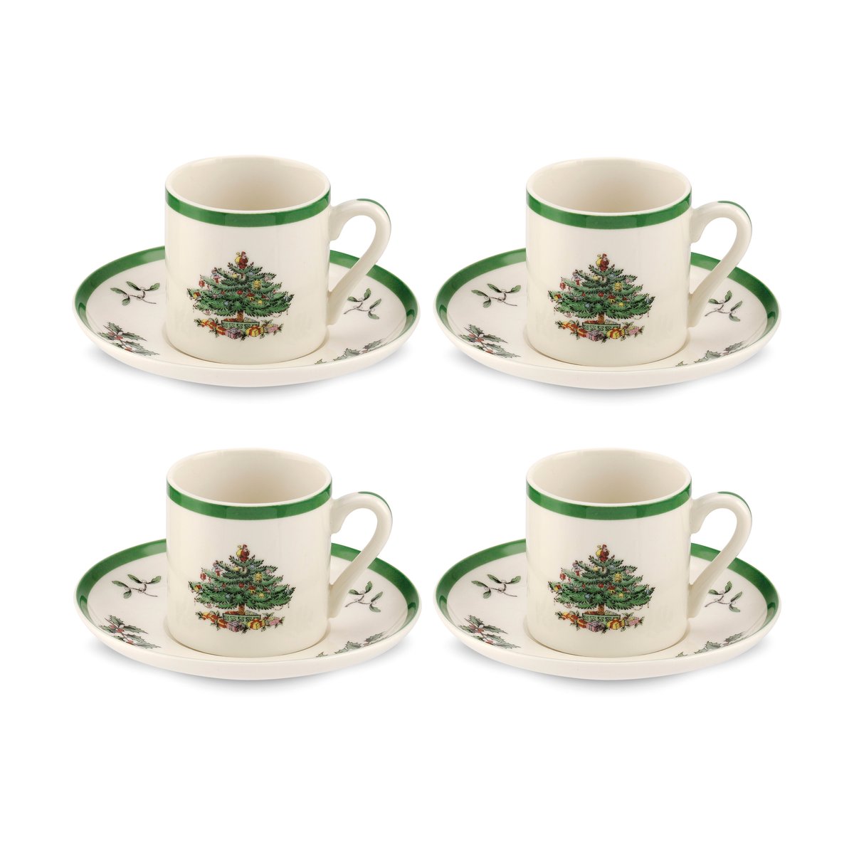 Spode Christmas Tree espressokopp och fat 9 cl 4-pack White-green-red