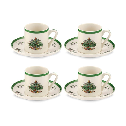 Spode Christmas Tree espressokopp och fat 9 cl 4-pack White-green-red