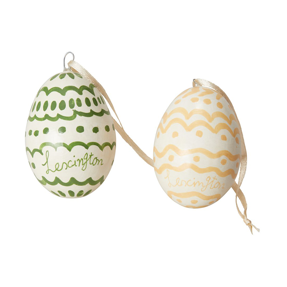 Lexington Easter Eggs Papiermaché Osteranhänger 2er-Pack Green-yellow