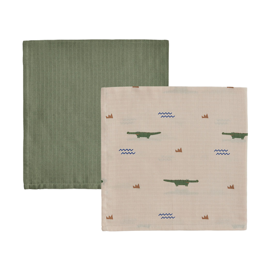 OYOY Crokodile Kinderdecke 2er-Pack Beige-Olive Green