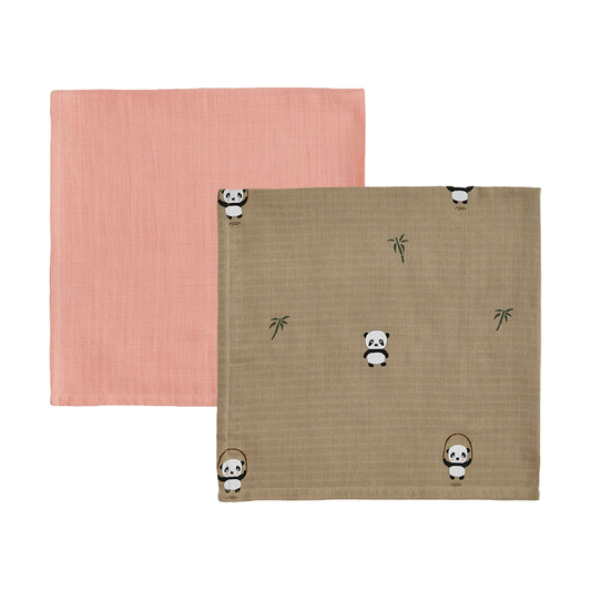 OYOY Panda Kinderdecke 2er-Pack Khaki-Rose