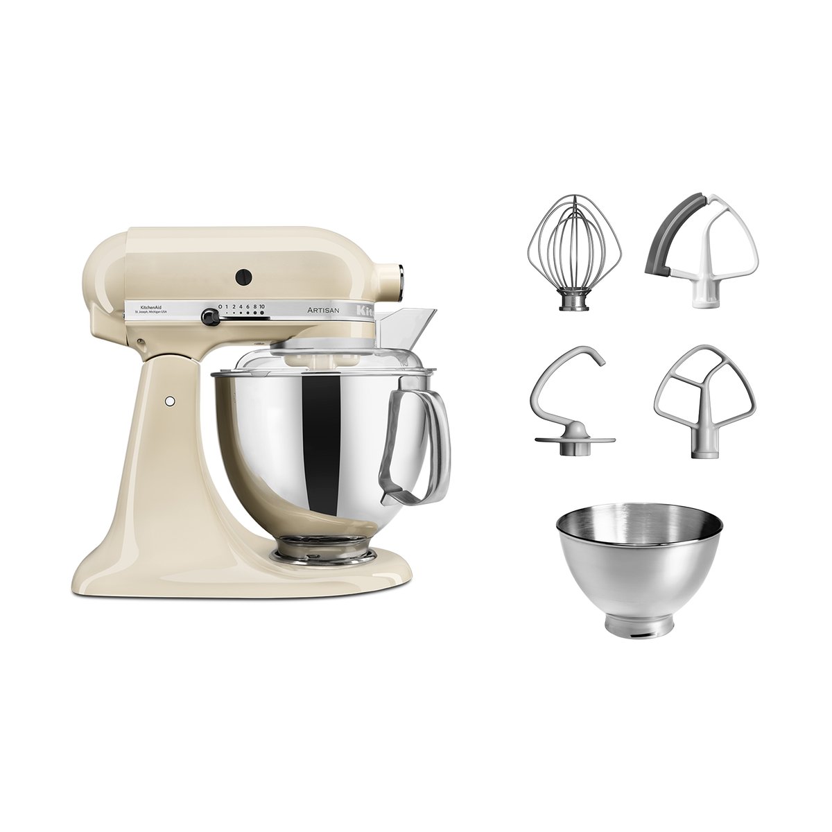 KitchenAid Artisan 5KSM175 köksmaskin med extra tillbehör 4,8 L Almond cream