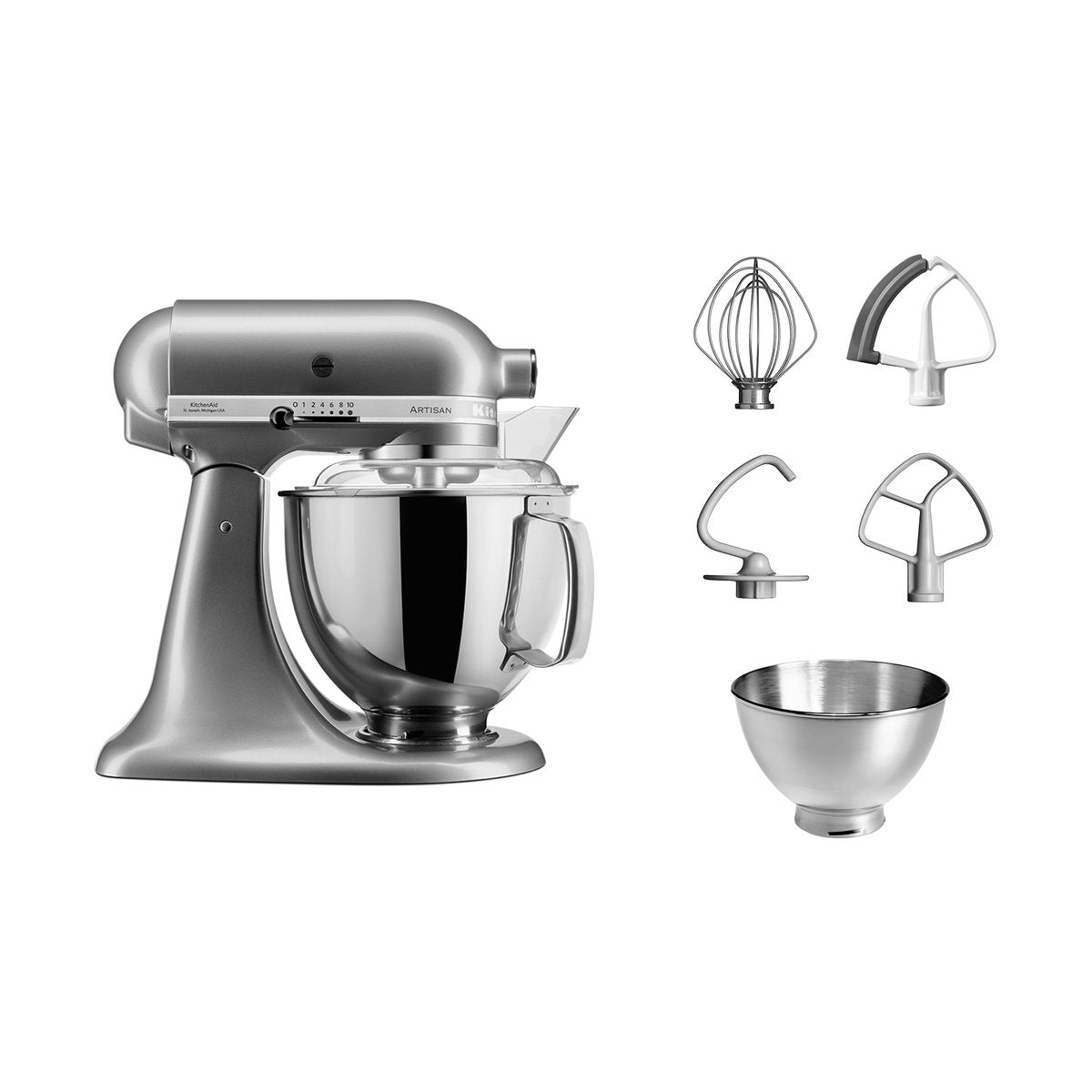 KitchenAid Artisan 5KSM175 köksmaskin med extra tillbehör 4,8 L Contour silver