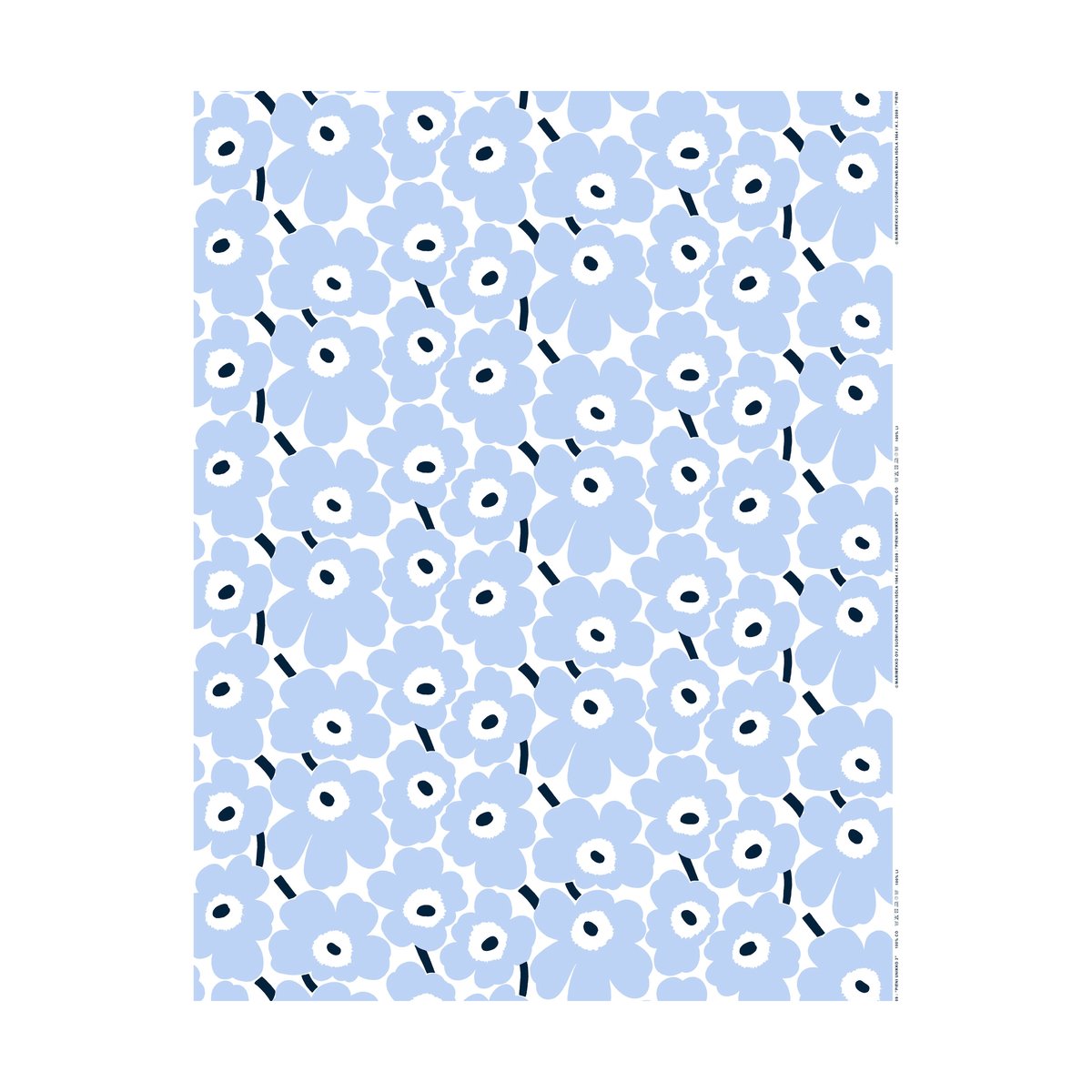 Marimekko Pieni Unikko tyg bomull White-light blue-dark blue