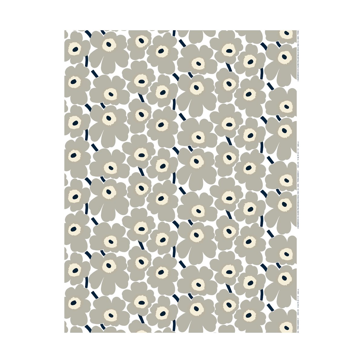 Marimekko Pieni Unikko tyg bomull White-grey-sand-dark blue