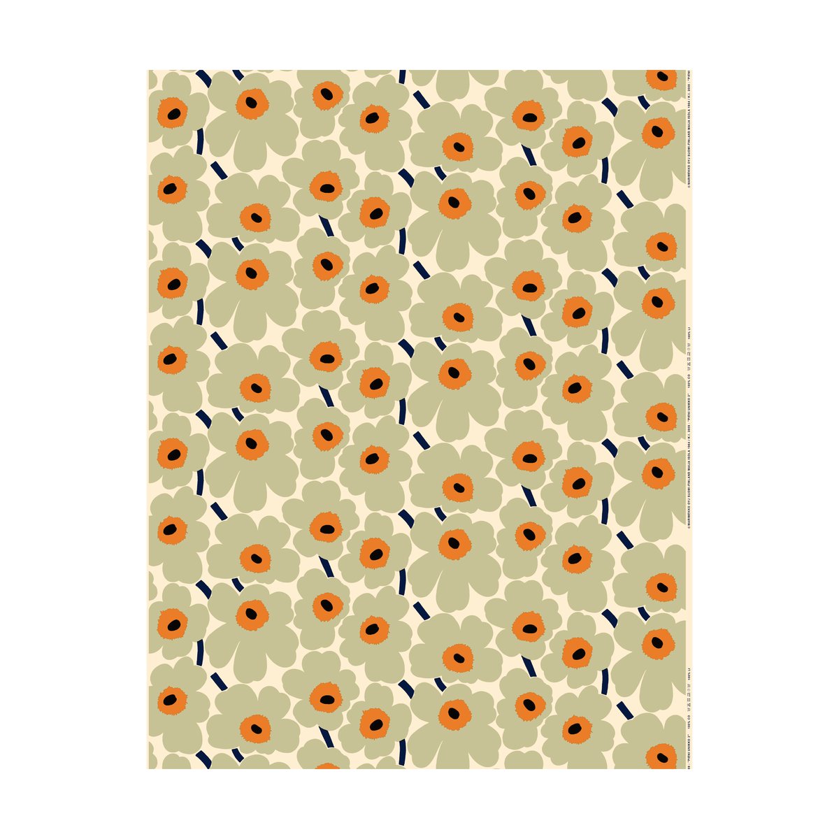 Marimekko Pieni Unikko tyg bomull Salvia-warm orange