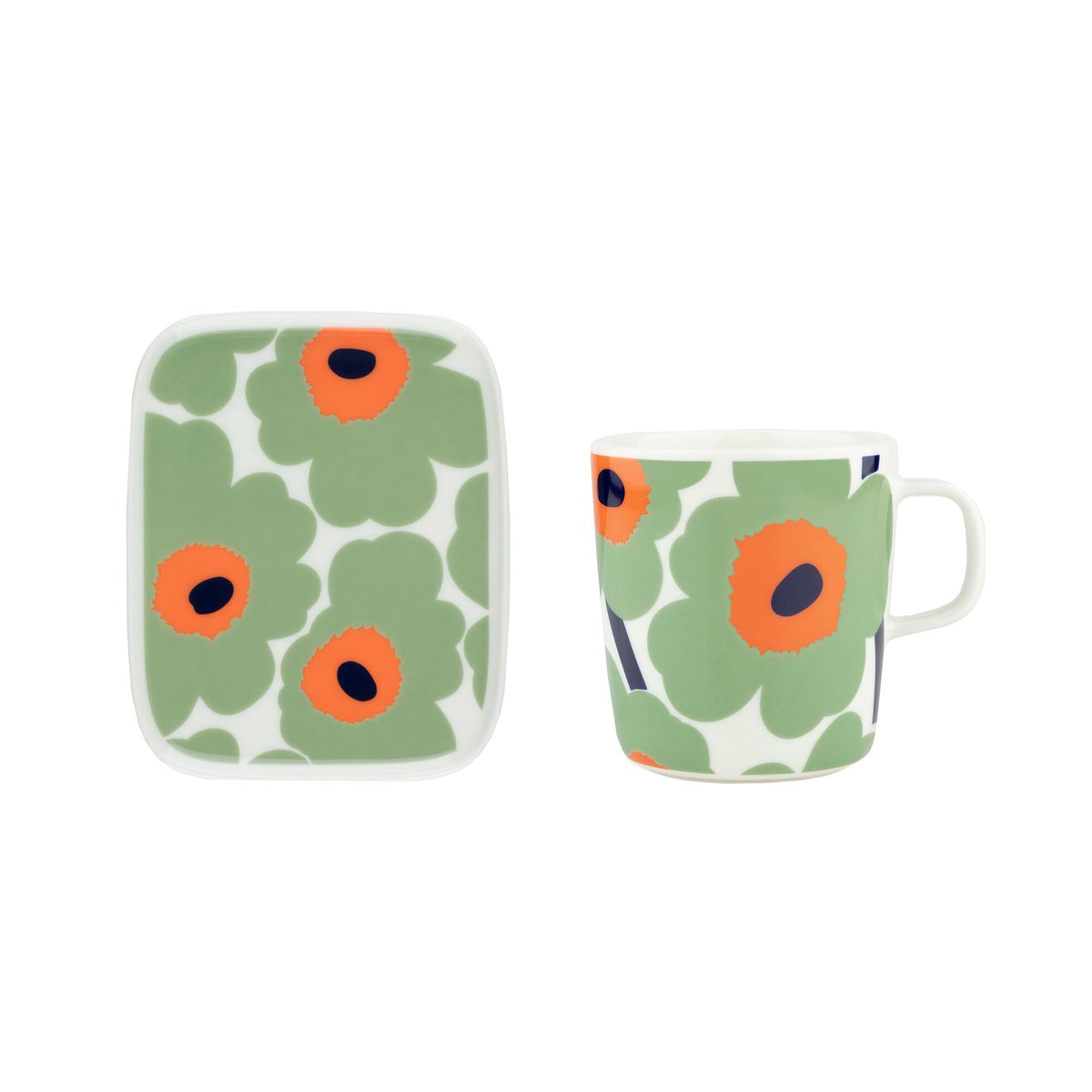 Marimekko Unikko mugg 40 cl + tallrik 12x15 cm White-sage-orange-dark blue