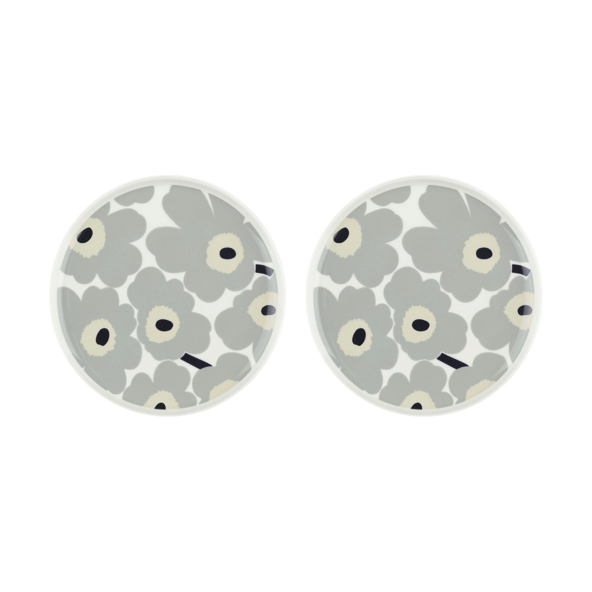 Marimekko Unikko tallrik Ø25 cm 2-pack White-light grey-sand-dark blue