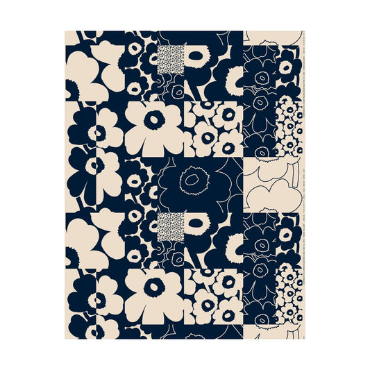 Marimekko Unikko kollaasi tyg bomull-linne Linen-dark navy