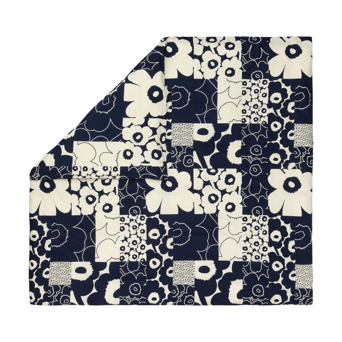 Marimekko Unikko kollaasi påslakan 240x220 cm Off-white-dark blue