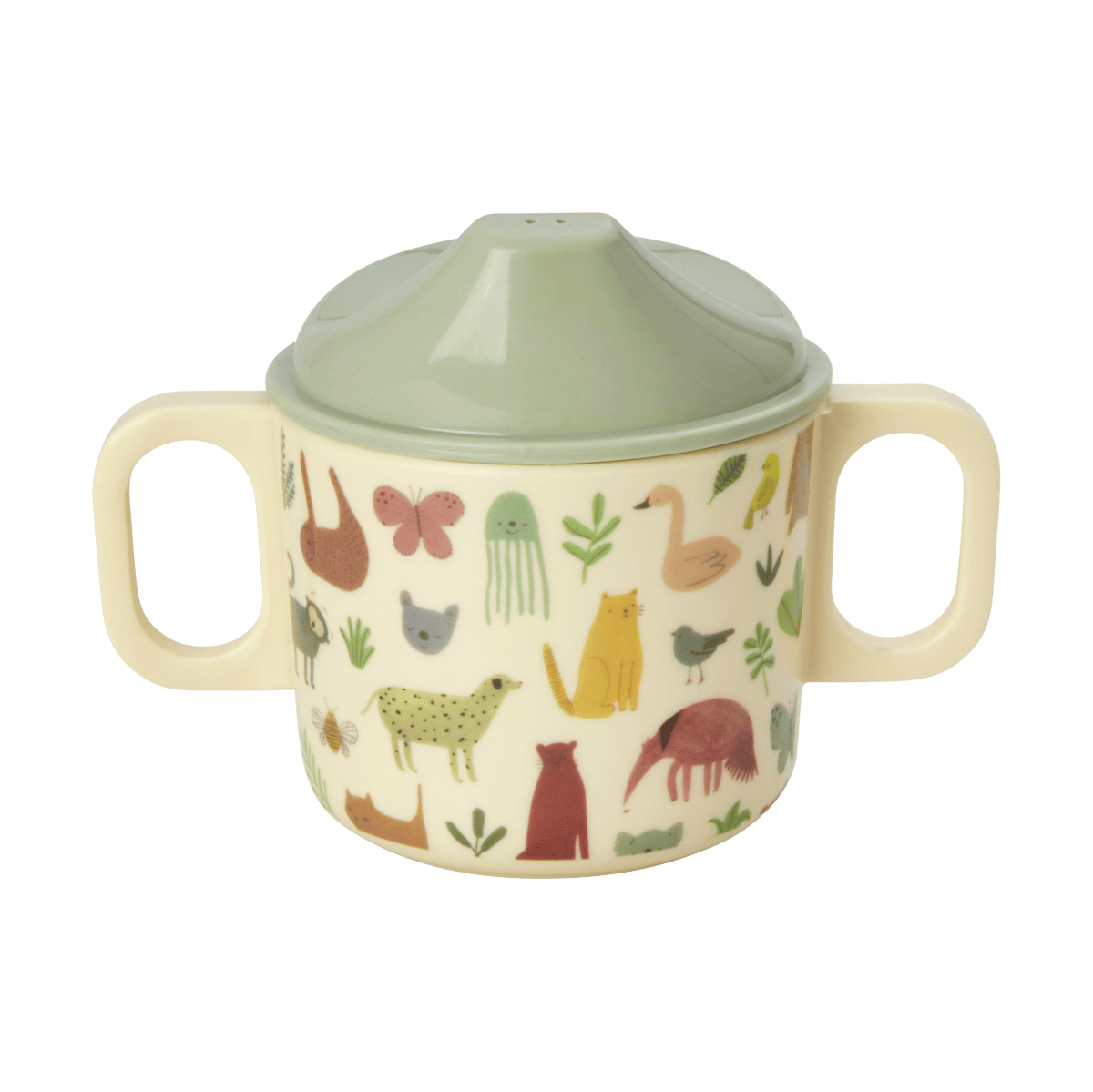 RICE Rice barnmugg med två handtag 20 cl Sweet Jungle Print-Cream