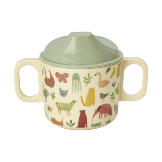 RICE Rice barnmugg med två handtag 20 cl Sweet Jungle Print-Cream