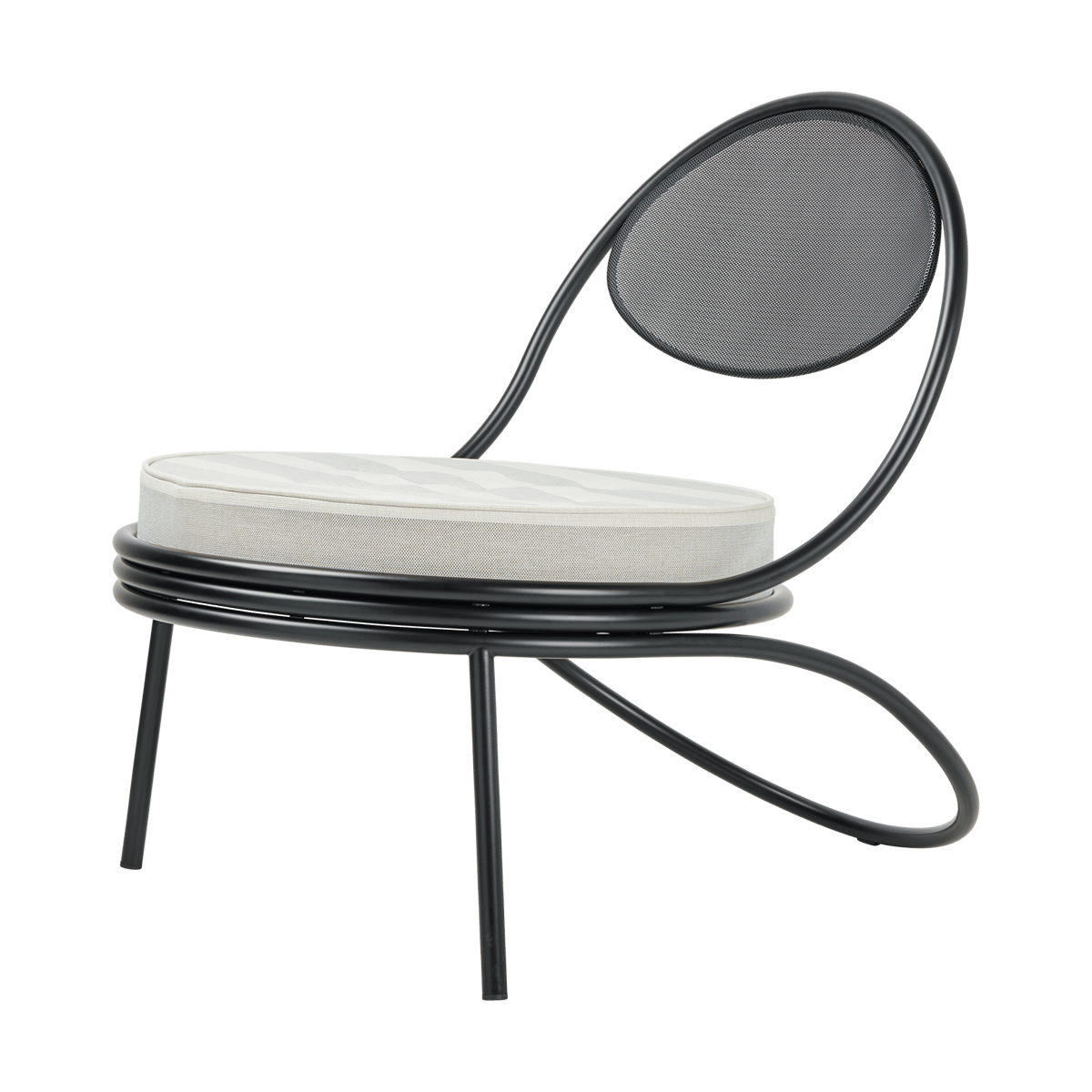 GUBI Copacabana Outdoor Lounge Chair klädd sits Leslie stripe limonta 020-svarta ben