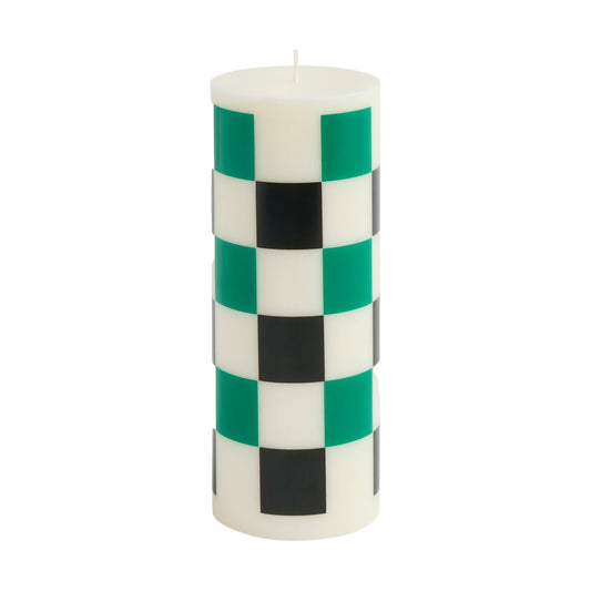 HAY Column Candle blockljus medium 20 cm Off white-green-black check