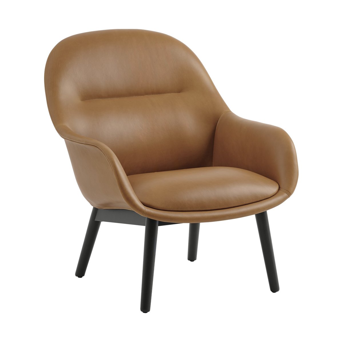 Muuto Fiber Lounge fåtölj med ekben Refine leather cognac-black