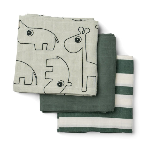 Done by deer Deer Friends tvättlapp 3-pack Green