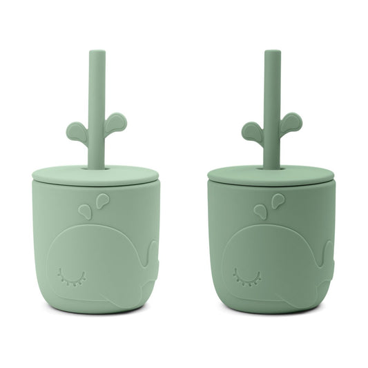 Done by deer Wally mugg med peekaboo sugrör 2-pack Green