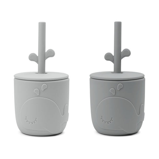 Done by deer Wally mugg med peekaboo sugrör 2-pack Grey