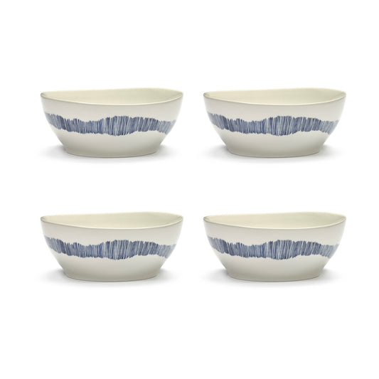 Serax Ottolenghi Feast skål L Ø17 cm 4-pack White-stripes blue