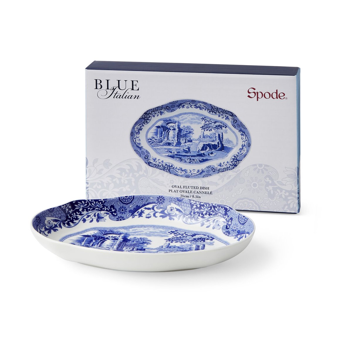 Spode Blue Italian fat oval 14x21 cm Blå-vit