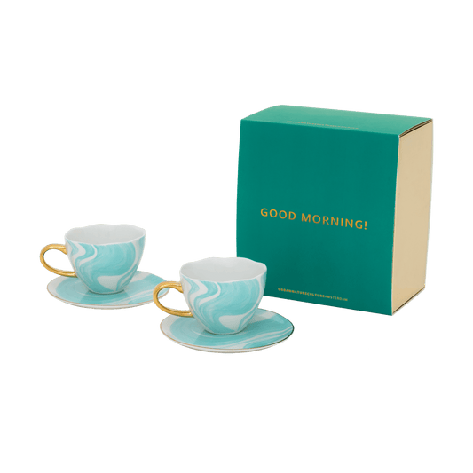 URBAN NATURE CULTURE Good Morning gåvoset Cappuccino mugg & fat 2-pack Valuri emerald green