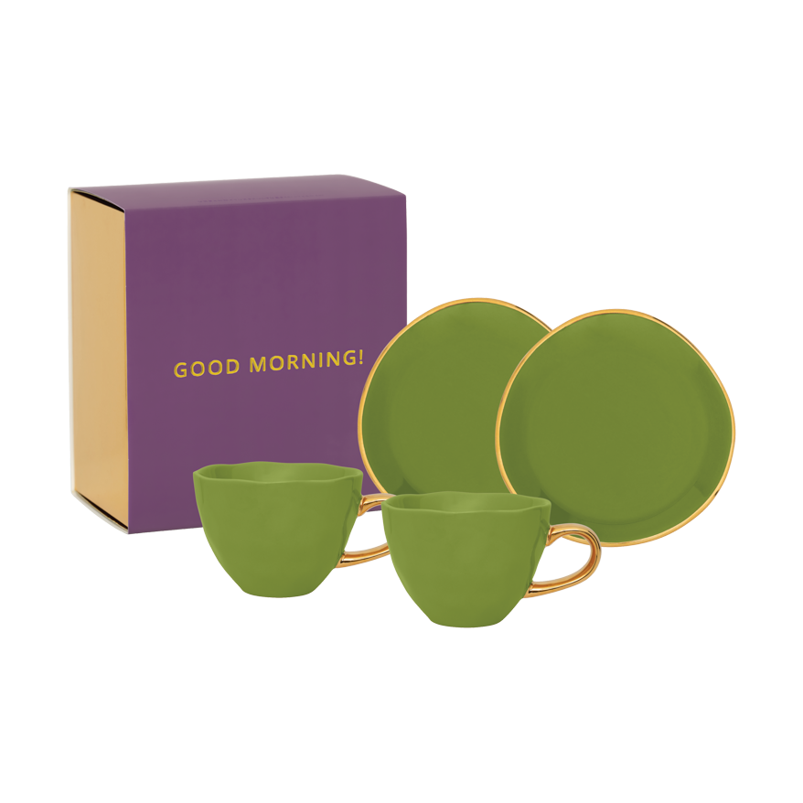 URBAN NATURE CULTURE Good Morning gåvoset Cappuccino mugg & fat 2-pack Evergreen sprig