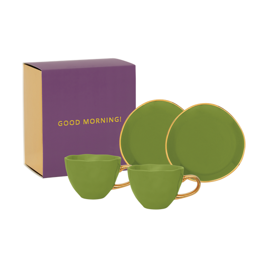 URBAN NATURE CULTURE Good Morning gåvoset Cappuccino mugg & fat 2-pack Evergreen sprig