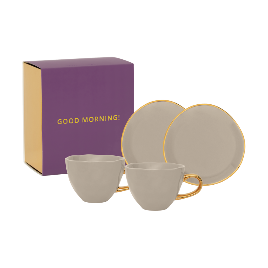 URBAN NATURE CULTURE Good Morning gåvoset Cappuccino mugg & fat 2-pack Gray morn