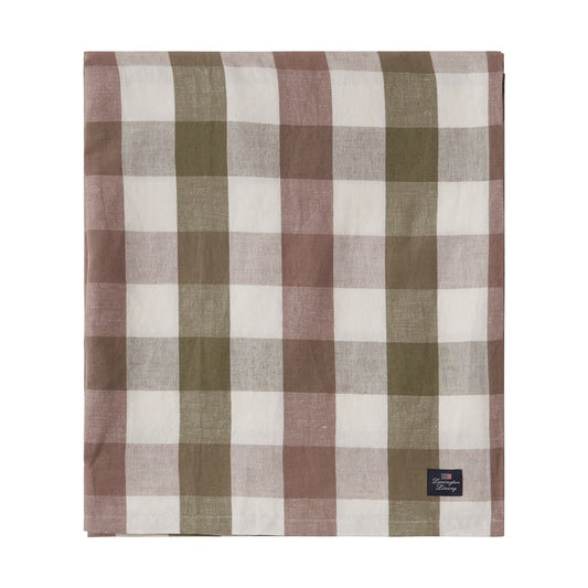 Lexington Checked Cotton Linen bordsduk 150x350 cm Olive