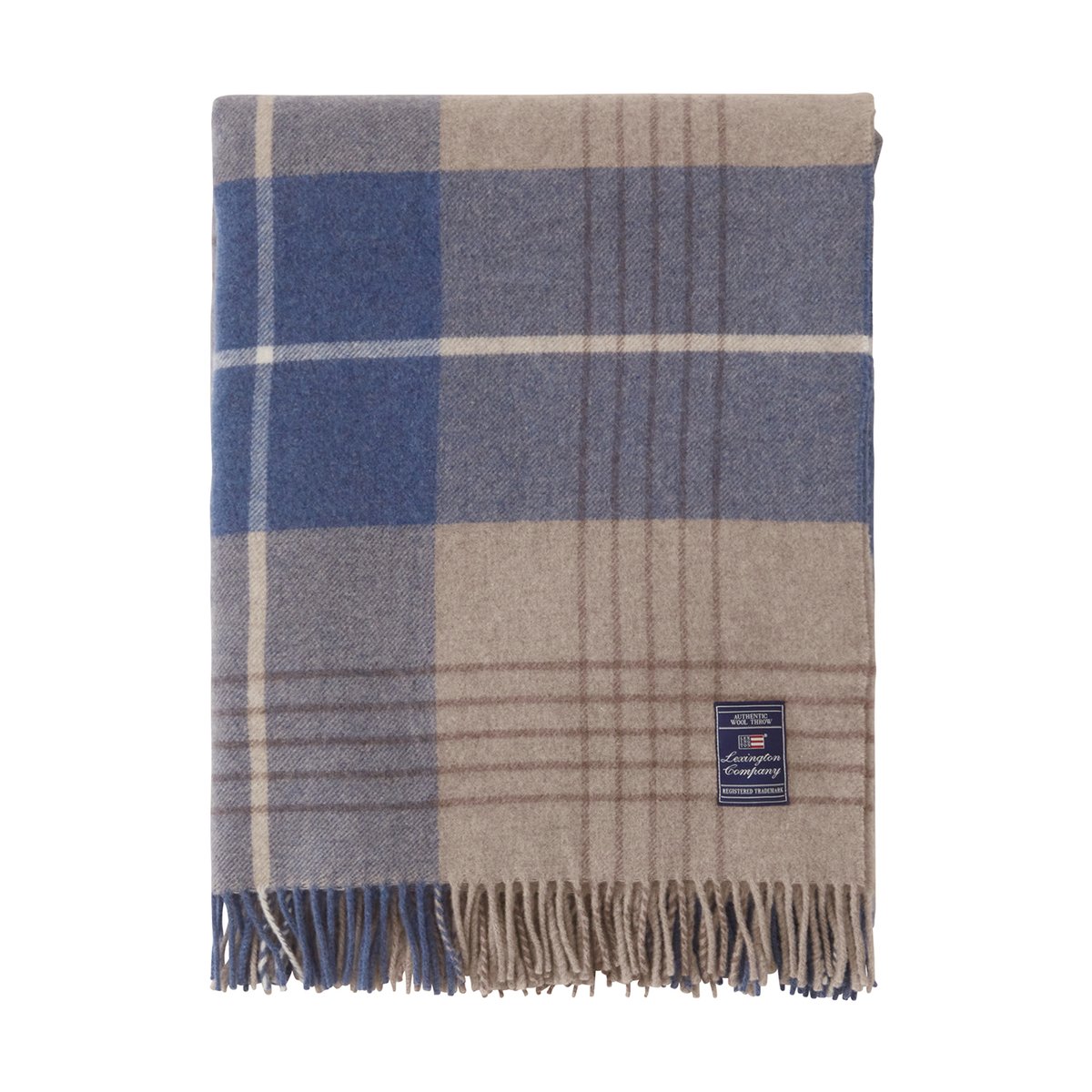 Lexington Checked Recycled Wool pläd 130x170 cm Denim blue-beige