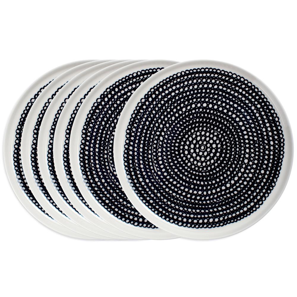 Marimekko Räsymatto tallrik 20 cm 6-pack svart små prickar svart-vit (små prickar)