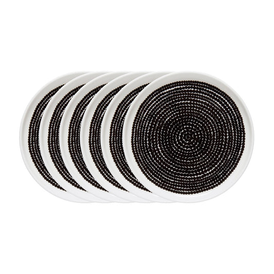 Marimekko Räsymatto Teller Ø 25cm - 6 pack Kleine Punkte Schwarz-weiß